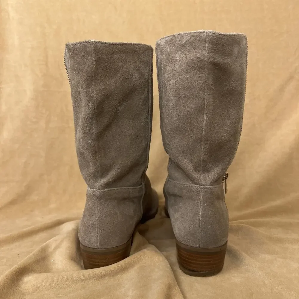 Michael Kors Tan Suede Booties With Peek A Boo Snake Skin Gold Zipper Sz‎  10